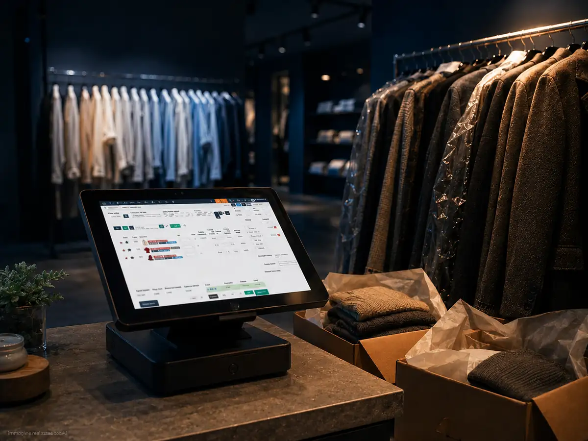 Cassa magicstore in una boutique a settembre, con la nuova collezione autunno-inverno appena arrivata