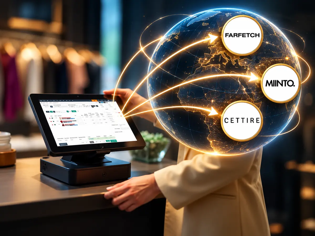 Banco cassa di una boutique luxury: dalla cassa magicstore i prodotti partono verso i marketplace del lusso nel mondo