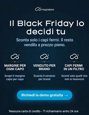 Il Black Friday lo decidi tu: sconta solo i capi fermi, il resto a prezzo pieno.